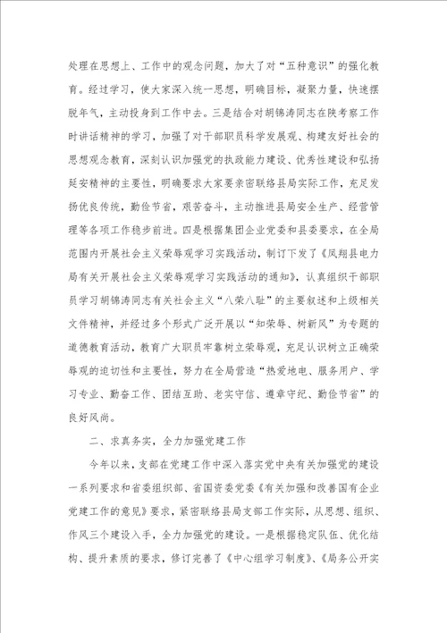 2021年电力局党支部XX年上半年工作总结