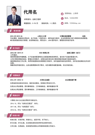 商务风运维工程师简历模板word个人简历