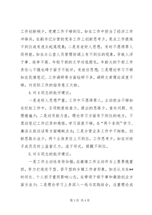 民主生活会班子成员批评意见.docx