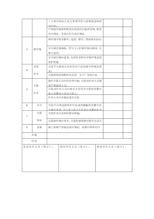 高处作业吊篮月检表