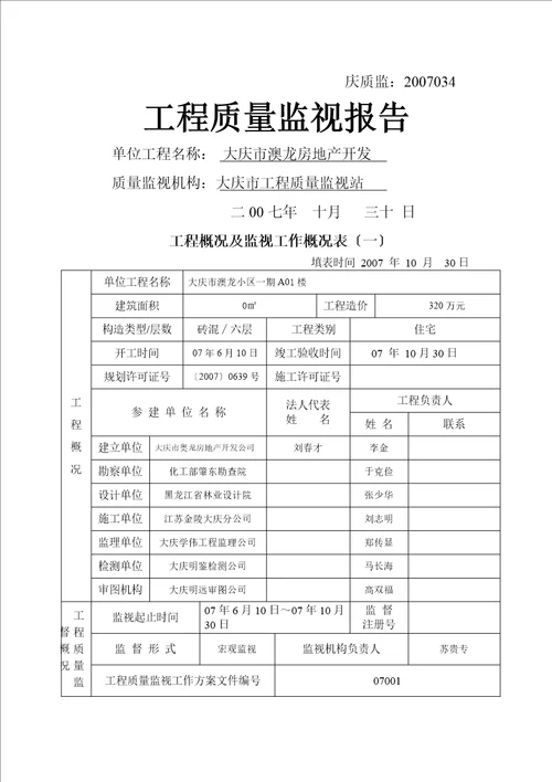 工程质量监督报告参考