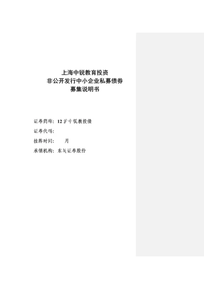 投资有限公司非公开发行中小企业私募债券募集说明书模板.docx