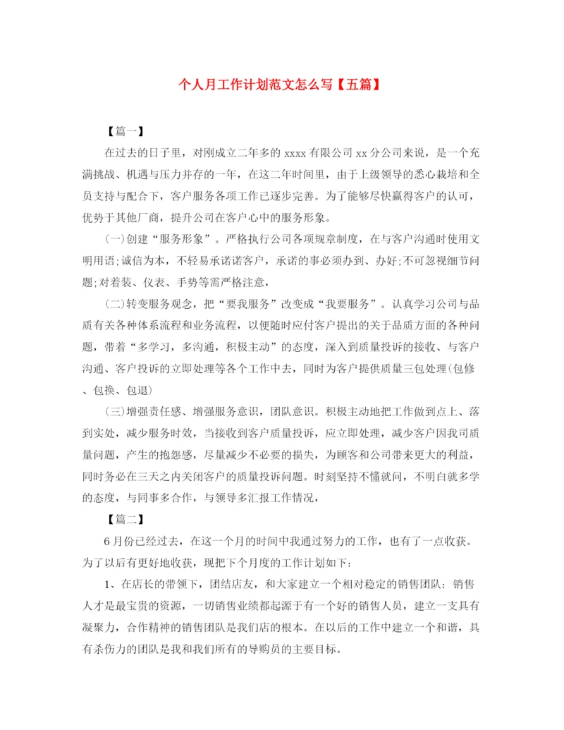 精编之个人月工作计划范文怎么写【五篇】.docx