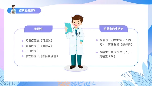 渐变色扁平风插画医疗疟疾知识科普PPT