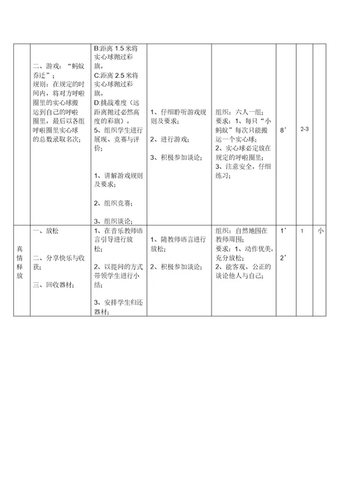 四年级体育教案双手前掷实心球