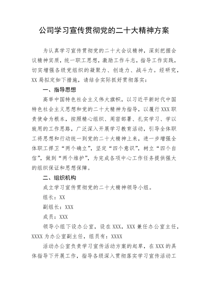 【国资国企】公司学习宣传贯彻党的二十大精神方案.docx