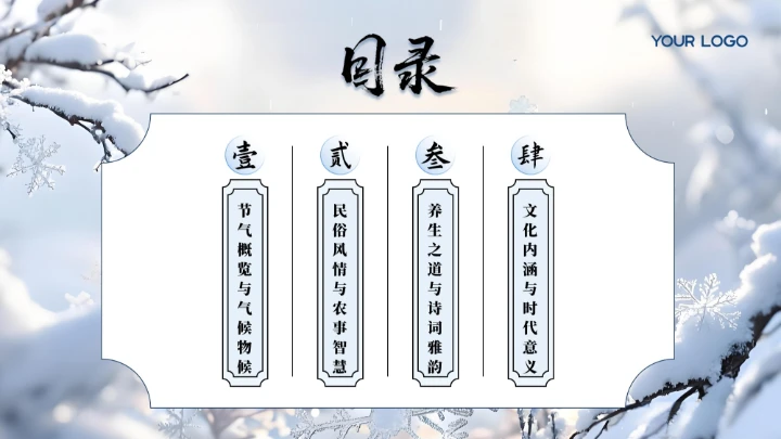 蓝色中国风大雪节气介绍通用PPT模板