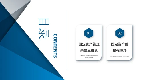 蓝色简约商务蓝灰几何立体形状财务资产管理固定资产管理ppt