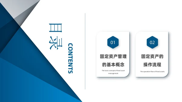 蓝色简约商务蓝灰几何立体形状财务资产管理固定资产管理ppt