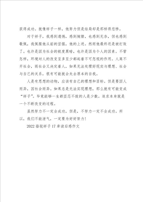2022骆驼祥子17章读后感作文5篇