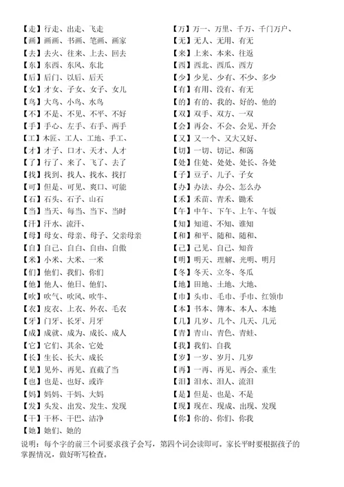 一级语文上学期写字表生字组词教案北师大版