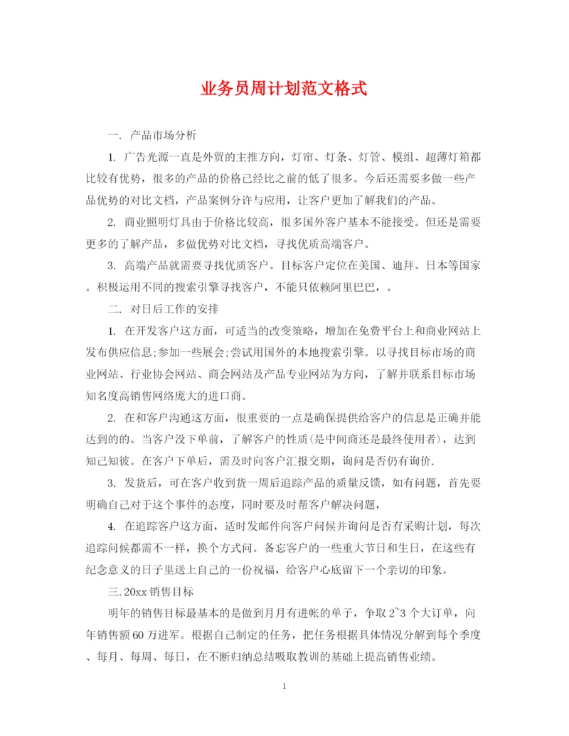 精编之业务员周计划范文格式.docx