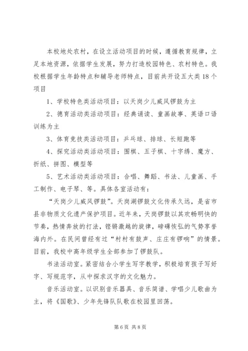 天岗湖小学乡村少年宫建设及活动开展情况汇报.docx