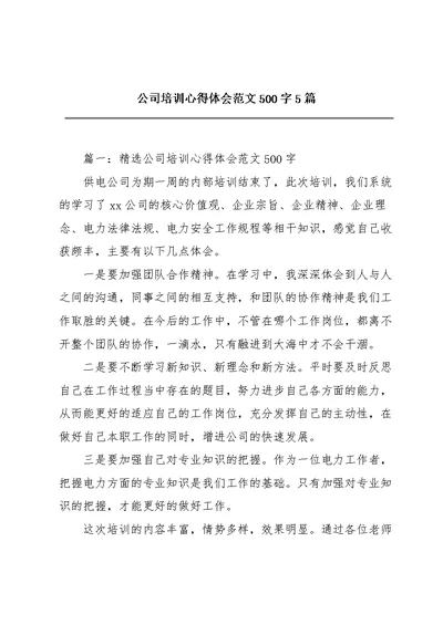 公司培训心得体会范文500字5篇