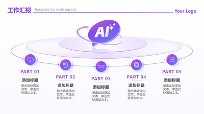 紫色渐变5项环形AI流程工作汇报PPT单页