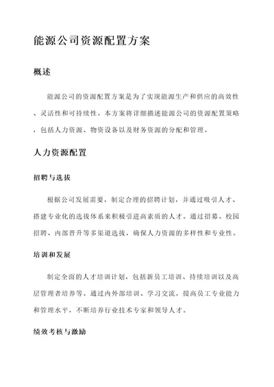 能源公司的资源配置方案