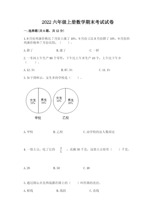 2022六年级上册数学期末考试试卷（综合题）word版.docx