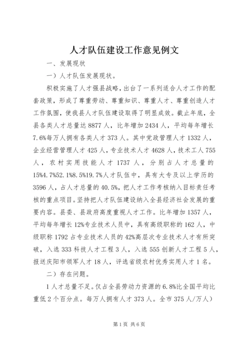 人才队伍建设工作意见例文.docx