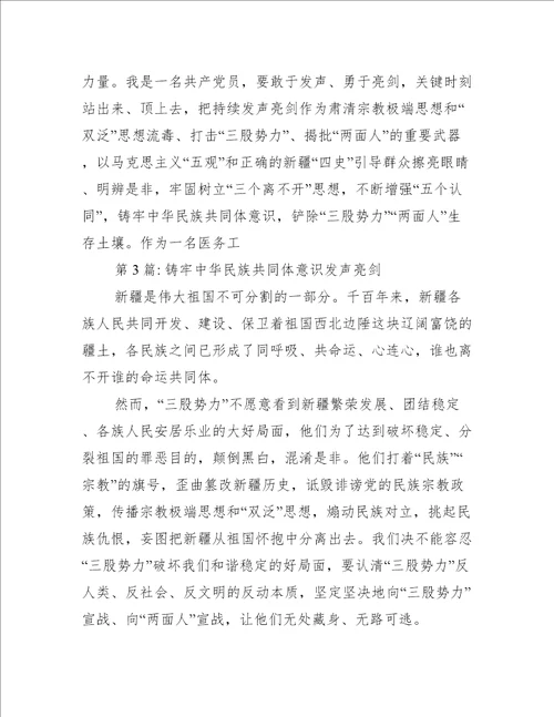 铸牢中华民族共同体意识发声亮剑范文(通用8篇)