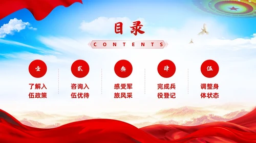 红色简约风春季征兵宣传PPT模板