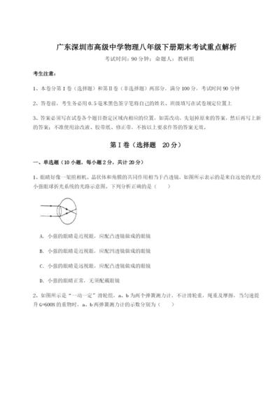 强化训练广东深圳市高级中学物理八年级下册期末考试重点解析试题（解析卷）.docx