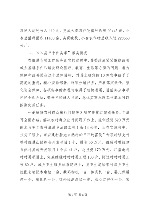 县政府关于落实“十件实事”情况汇报材料.docx