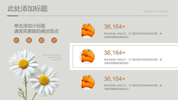 灰色小清新风雏菊总结汇报通用PPT演示模板