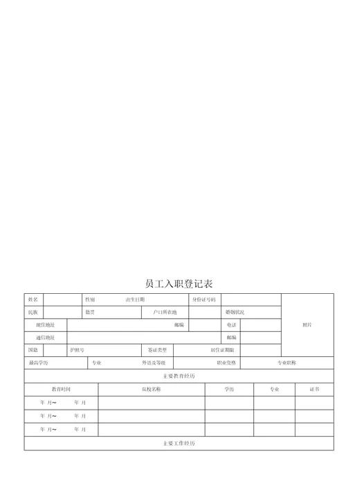 员工入职登记表经典范本