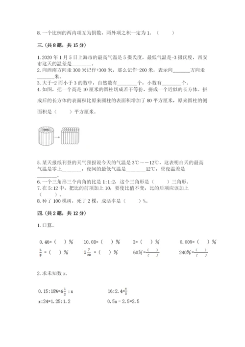 小学六年级下册数学摸底考试题精品（预热题）.docx