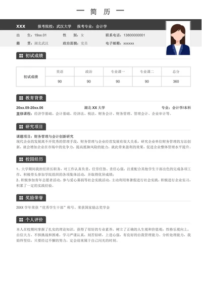 简约研究生考研复试简历