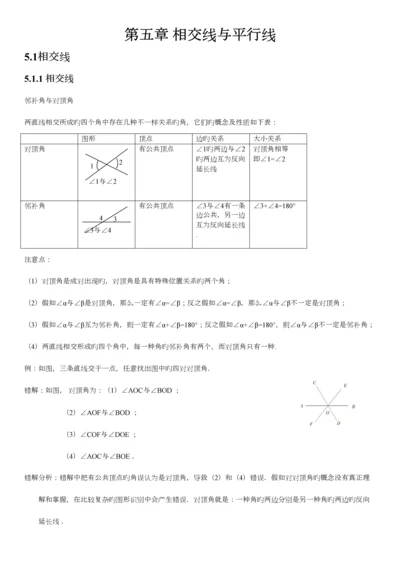 2023年人教版初中数学相交线与平行线知识点.docx