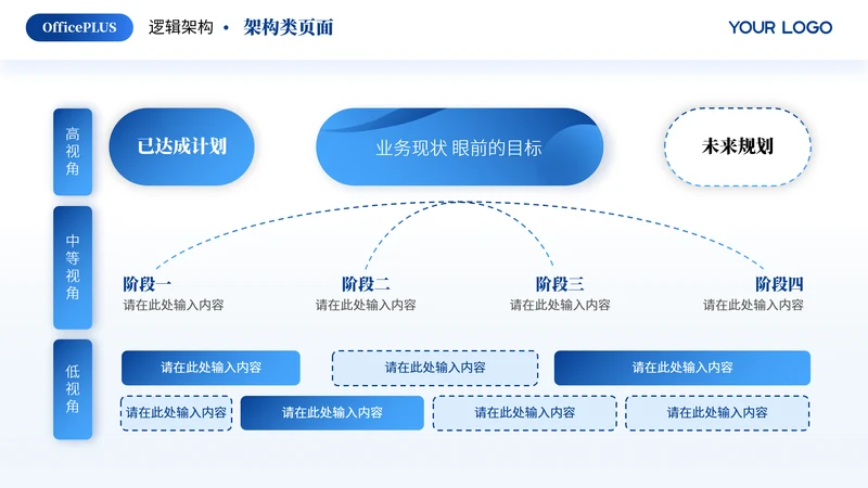 蓝色简约风多项架构PPT单页