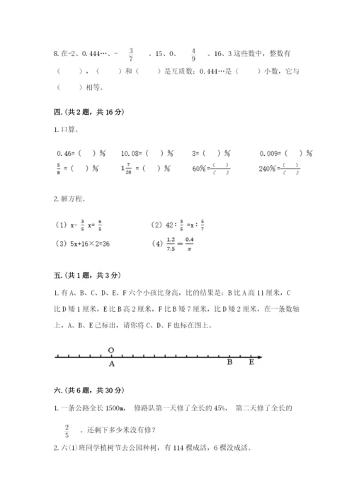 小学六年级数学摸底考试题精品（满分必刷）.docx