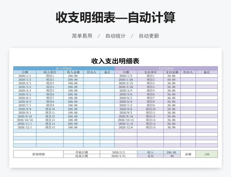 收支明细表—自动计算