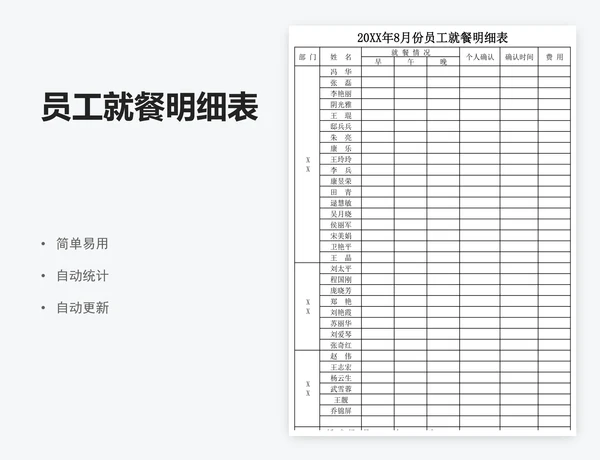 员工就餐明细表