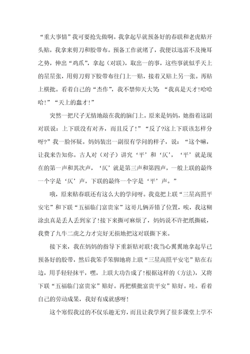 初中寒假日记作文五篇