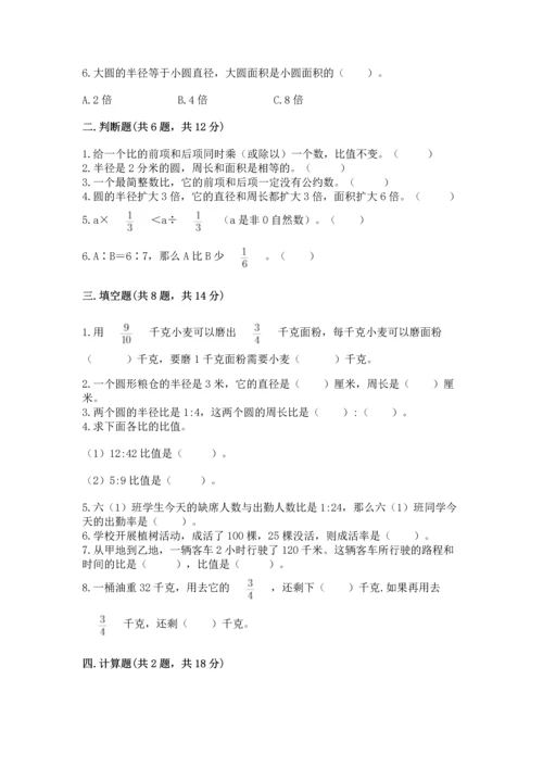 人教版六年级上册数学期末检测卷精品【名师系列】.docx