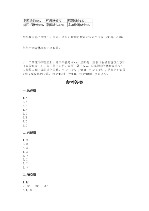 六年级下册数学期末测试卷及参考答案（模拟题）.docx