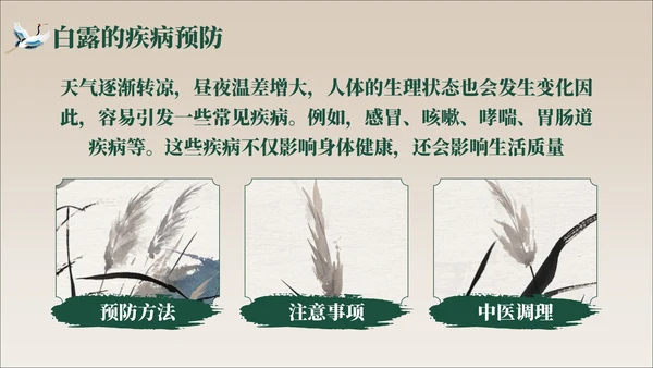 褐绿色中国风白露节气学校主题班会PPT模板