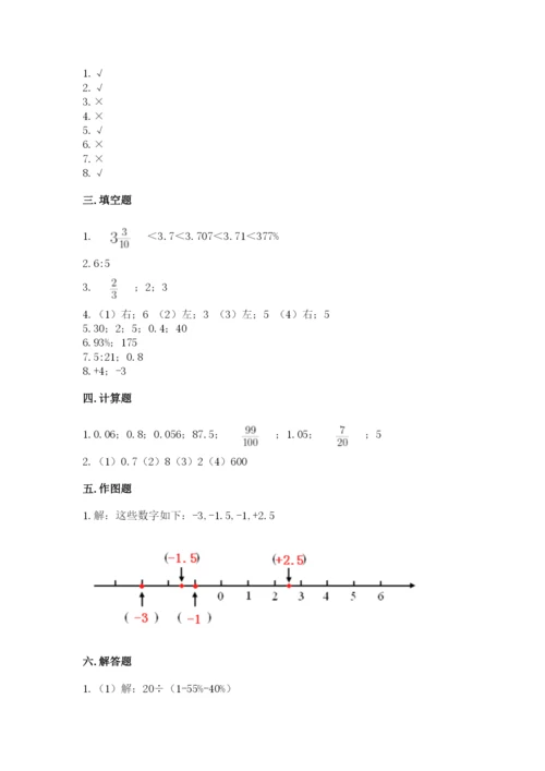 人教版六年级下册数学期末测试卷带答案（突破训练）.docx