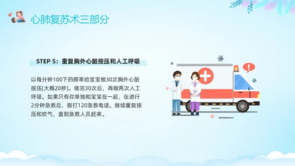 蓝色卡通儿童心肺复苏PPT模板宣传PPT动态PPT