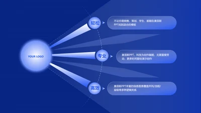 蓝色科技风发散汇聚关系3项PPT单页