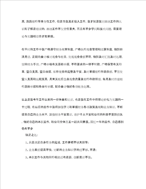 出纳年终总结范文精选