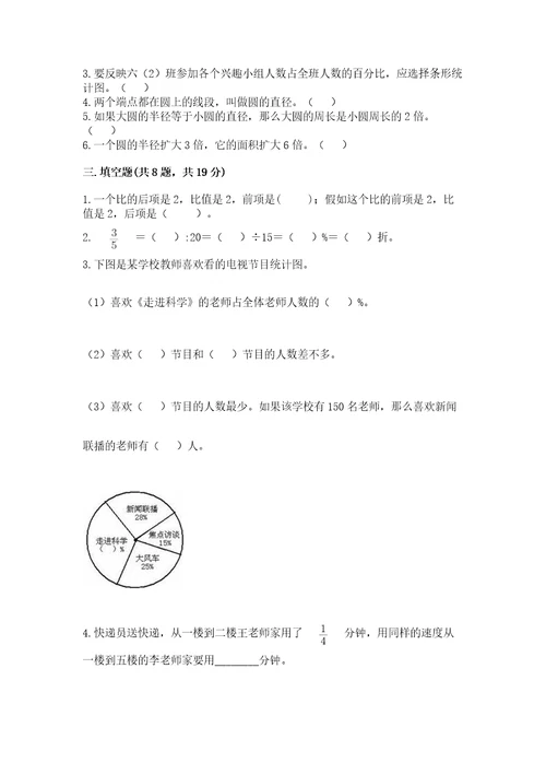 六年级上册数学期末测试卷含答案（突破训练）