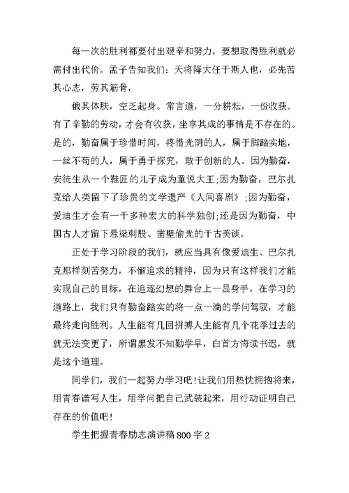 学生把握青春励志演讲稿800字