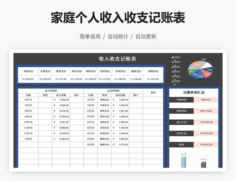 家庭个人收入收支记账表