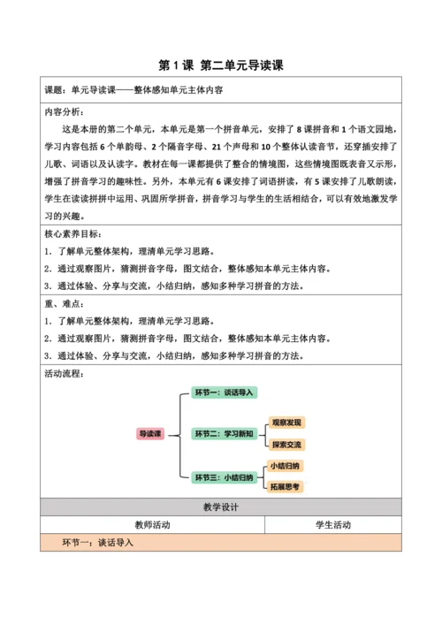 部编1A 第2单元 第1课 导读课 教学设计