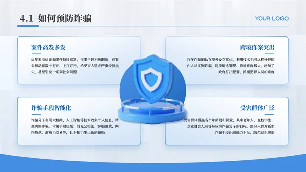 蓝色简约风反诈知识普及教育PPT模板