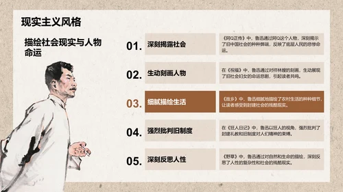 橙色复古风鲁迅-现代文学的奠基人之一PPT模板