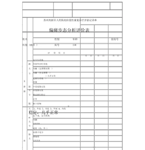 阶段性康复治疗评估记录单